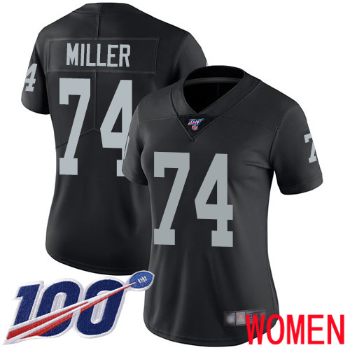 Oakland Raiders Limited Black Women Kolton Miller Home Jersey NFL Football #74 100th Season Vapor Jersey->nfl t-shirts->Sports Accessory